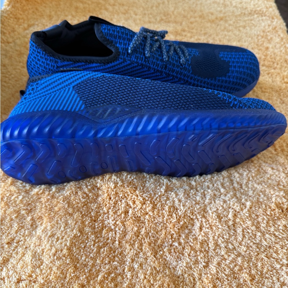 Blue and Black Sneakers with Knit Upper and Rippled Sole